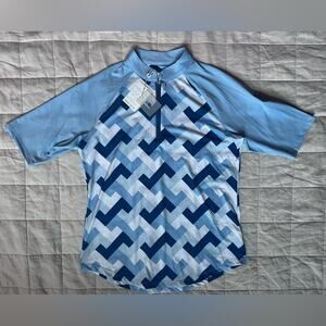 NWT Sport Haley Blue Geometric Tempo Short Sleeve Mock Women’s Golf Top - Small
